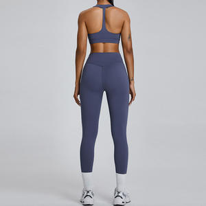 Ensemble de Yoga doux respirant pour femmes soutien-gorge à col en V élastique haut ensemble de Leggings de gymnastique taille haute ensemble de Leggings à séchage rapide pour femmes - Product Image 4