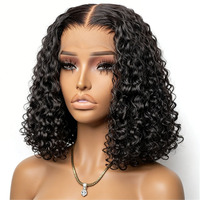 Perruques Courtes Bob Brésiliennes 100% Cheveux Humains Remy Ondulés Profonds 16 Pouces Fermeture Frontale en Dentelle 13x4 Transparente Densité 180%
