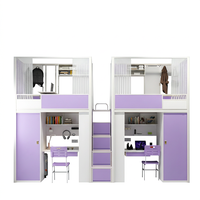 Lit superposé moderne double avec glissière en acier, bureau et armoire, garantie 1 an pour dortoir scolaire, hôpital, hôtel, appartement