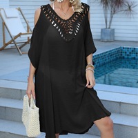 Grande robe de plage dos nu, chemisier sans bretelles, dentelle crochetée à la main, sexy, décolleté en V profond, respirante, en polyester/coton