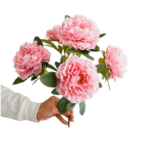 Bouquet de 5 pivoines artificielles en polyester, fausse soie, pour centre de table de mariage, décoration florale pour la maison et vase.