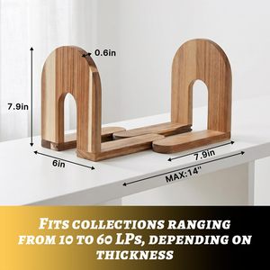 Wooden Vinyl <b>Record</b> Storage Rack Extendable Book Document <b>Stand</b> Desktop Organizer Acacia Wood Rectangle Shape Standing Type - Product Image 5