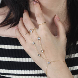 RINNTIN BAPV05 Pulsera Minimalista para <span class=keywords><strong>Mujer</strong></span>, Anillo <span class=keywords><strong>de</strong></span> Cadena <span class=keywords><strong>de</strong></span> Mano Chapado en <span class=keywords><strong>Oro</strong></span> <span class=keywords><strong>de</strong></span> <span class=keywords><strong>14K</strong></span>, Plata <span class=keywords><strong>de</strong></span> Ley 925, Pulsera <span class=keywords><strong>de</strong></span> Circonita, Joyería Fina - Product Image 1