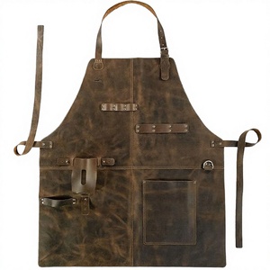 Euro-American Style PU Vintage <b>Leather</b> Bib <b>Apron</b> Adjustable Ribbon Multifunctional Pocket Durable Fashionable Woodworker Repair - Product Image 2