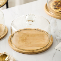 Support à gâteau en verre avec base en bois d'acacia, 7 tailles de 13 à 30 cm, cloche, plateau en bambou, présentoir pour fromages, desserts, pâtisseries, boulangerie