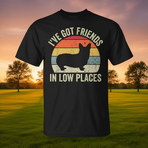 Camiseta para amantes de los perros Corgi, diseño vintage, negro, corte unisex, I've Got Friends In Low Places - Product Image 3
