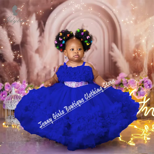 <span class=keywords><strong>Bleu</strong></span> Royal Mignon Perles Filles Prom Mariage Festival Robes Tulle Volants Fleur Fille Baptême Pageant <span class=keywords><strong>Robe</strong></span> - Product Image 6