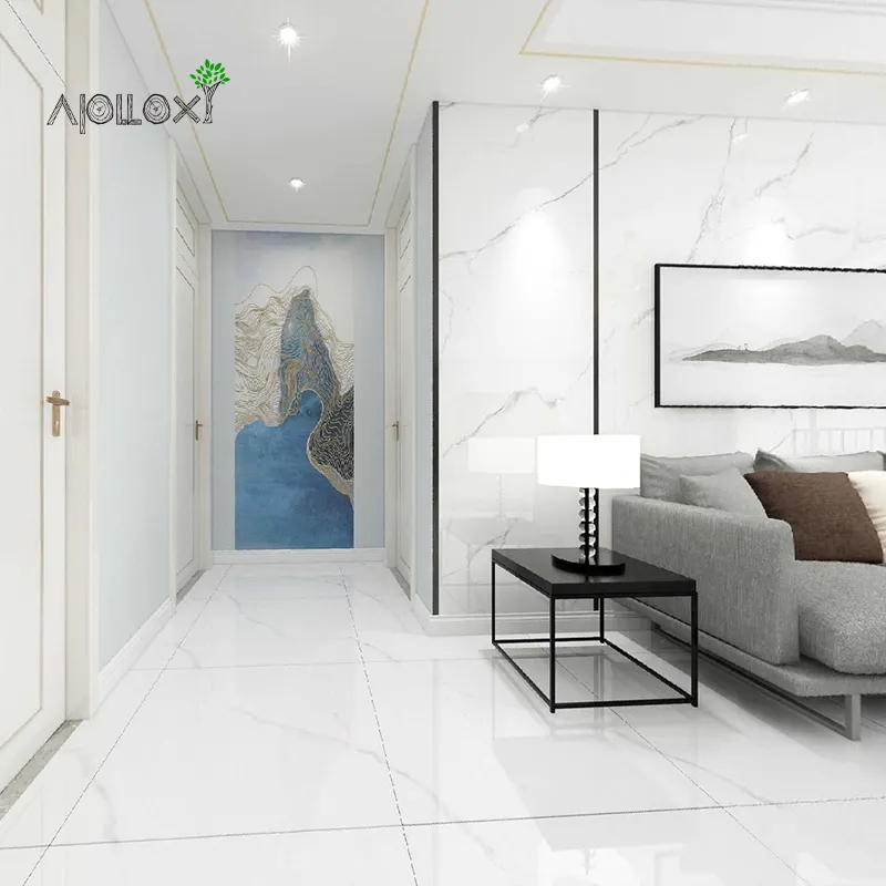 Apolloxy Azulejo de porcelana cerâmica personalizado 60x60 cm 600X1200Mm Interior Exterior Azulejo de piso de mármore branco com acabamento fosco brilhante