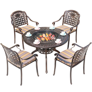 Outdoor <b>BBQ</b> <b>Table</b> Set With 4 Chairs Iron Metal Cushioned Traditional Style Antique Design <b>For</b> Patio Garden Outdoor Use - Product Image 1