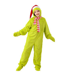 Costume Natalizio Luolan da Goblin Verde con Capelli Verdi, Tuta Corta in Peluche per Bambini dai 3 agli 8 Anni - Product Image 3