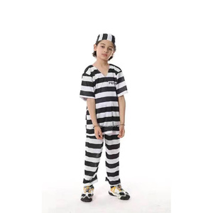 Costume d'Halloween Cos Couple Hommes Et Femmes Prison Uniforme Guantanamo Prisonnier Noir Et Blanc Rayures Adulte Costume D'Halloween - Product Image 1