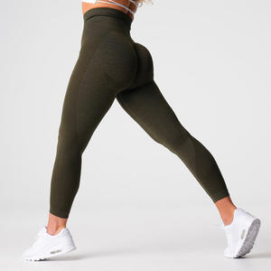 Leggings de sport pour femmes taille haute, pantalon en spandex/nylon sans couture, logo personnalisé, fermeture élastique à la taille, style uni - Product Image 5