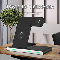 Support de chargeur magnétique 3 en 1 portable à charge rapide sans fil 15W avec support de téléphone intelligent compatible avec la montre de téléphone et l'utilisation de la lampe