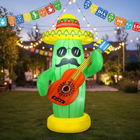Cactus gonflable lumineux avec guitare, décoration de jardin extérieure, cactus gonflable géant pour fête