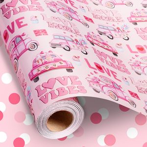 <b>Pink</b> Car Love Wrapping Paper Double Side 1.0 Square Feet Recyclable Gift <b>Wrap</b> For Valentine's Day Wedding Birthday - Product Image 1