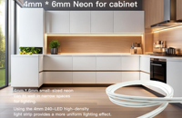 Mini bande LED néon 4x6mm 24V IP67 étanche 240LEDs/m, flexible en silicone ultra-mince à pliage latéral pour éclairage d'armoires de cuisine