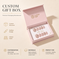 Boîte d'emballage personnalisée pour ongles press-on en carton rigide rose avec fermeture magnétique, finition mate dorée, épaisseur 2 mm, forme personnalisée