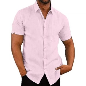 Estate popolare vendita di camicie da uomo con colletto rovesciato camicie Casual a maniche corte in cotone e <span class=keywords><strong>lino</strong></span> - Product Image 5