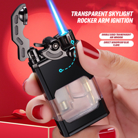 Briquet torche lumineux à bras oscillant en métal, coupe-vent, transparent, pour cigares, à gaz butane, accessoires pour fumeurs