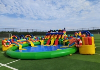 Parc aquatique gonflable écologique avec toboggan et piscine, aire de jeux aquatique extérieure commerciale, matériau PVC, taille et couleur personnalisables