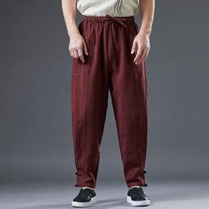 Pantalones tejidos de cintura media informales para hombre con cierre elástico - Product Image 3