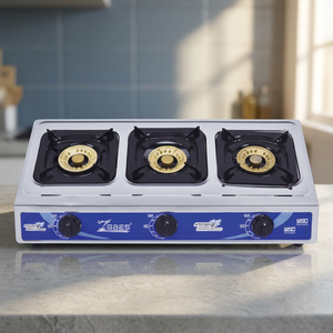 Table de cuisson à gaz 3 brûleurs en acier inoxydable avec protection anti-extinction, commande par bouton, allumage piézoélectrique, sans prise requise pour usage domestique - Product Image 1