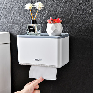 Toilet Paper Holder Rectangular Plastic Self Adhesive Waterproof Minimalist Design Wall Mounted <b>Bathroom</b> Tissue Box - Product Image 1