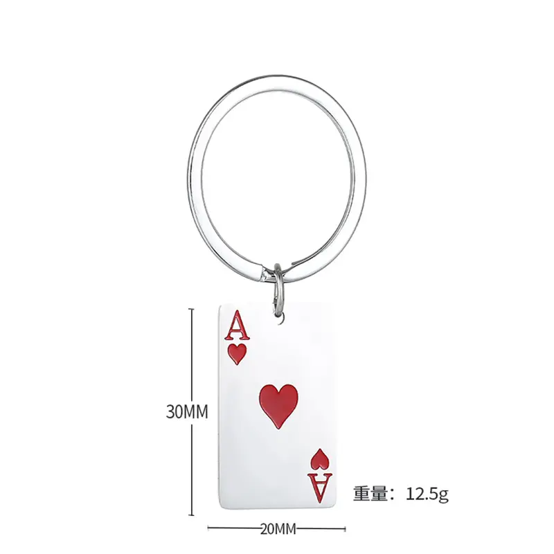 Xinxing Stainless Steel Cool Ace of Hearts Charm Keychain Ace Poker Playing Card Hearts A Pendant Jewelry for Men Boys Teen