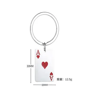 Xinxing baja tahan karat keren Ace of Hearts Charm gantungan kunci Ace Poker bermain kartu Hati liontin perhiasan untuk pria anak laki-laki remaja