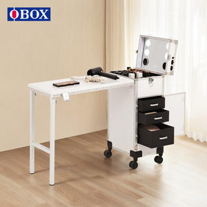 Valise portable Obox pour maquillage et nail art, blanche, avec roulettes et serrure, pour rangement à domicile - Product Image 4