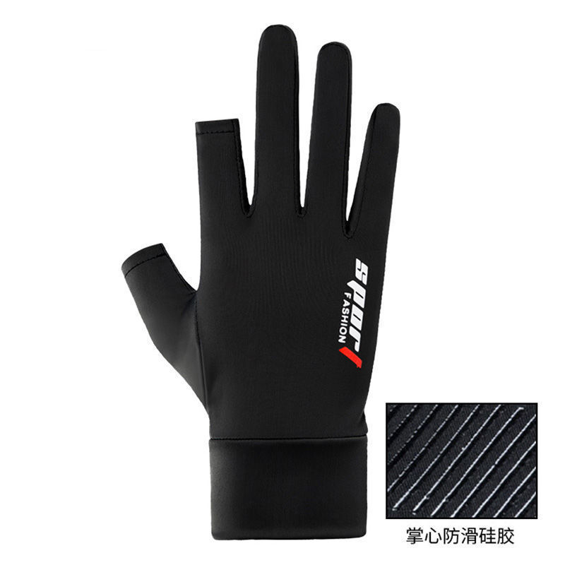Gants d'été en soie glacée - Sport - Deux doigts exposés - Noir