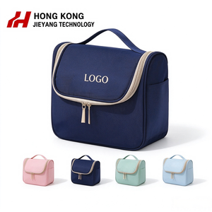 Custom Logo Premium Fashion Zipper Hangable Ladies Travel Portable Large Storage <b>Navy</b> Blue Cosmetic <b>Bag</b> Set - Product Image 1