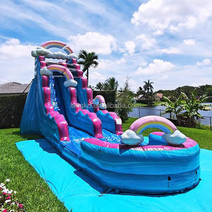 Nouveau design 2026 : Toboggan aquatique gonflable coloré effet marbre, palmiers tropicaux, pour location commerciale, jeux aquatiques d'été pour garçons et filles - Product Image 3