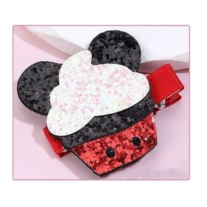 Vente en gros de pinces à cheveux pour petites filles, motifs dessin animé mignons, pailletés rose et rouge, motifs chat, cerise, crème glacée, pour fête - Product Image 1