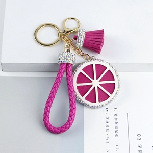 Oneway Handmade Diamond Metal Orange Slice <b>Key</b> <b>Chain</b> Fashion Pendant Ladies Bag Ornament PU <b>Leather</b> Tassel Keychain Accessories - Product Image 1