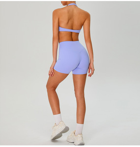 Wholesale Ladies Halter U Neck Athletic Bra Open Back Low Impact Yoga Bra Soft Stretch Gym Pilates Running Sports Top - Product Image 5