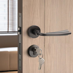 Manija de Puerta Redonda Negra Mate con Cerradura, Manija Interior con Acabado Negro Mate, Palancas Mecánicas Simétricas - Product Image 2