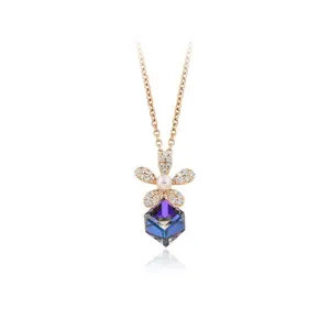 A00725598 Xuping jewelry Amethyst flower shape pearl 18K gold mori sweet temperament lady pendant necklace