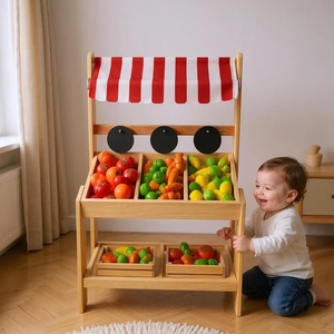 Puesto de mercado de madera Montessori Mercado de Navidad Puesto de madera Juego de imaginación <span class=keywords><strong>Tienda</strong></span> de comestibles Puesto de mercado de madera Muebles para niños - Product Image 5