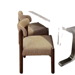 Chaise Peter Pan en bois massif, rembourrée en noyer et en laine d'agneau blanche, chaise de salle à manger de style vintage, chaise de bureau rétro - Product Image 5