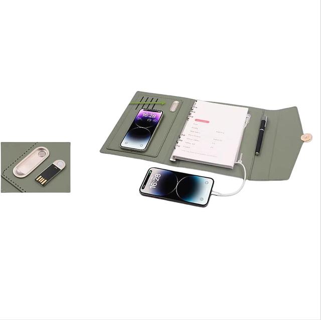 Hot Sale PU Leather Notepad 8000mAh 1000colors A5 Size Multifunction  Wireless Charger Power Bank Diary Notebook With USB