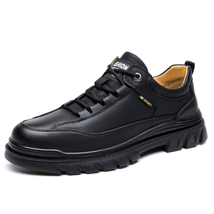 New Versatile and Trendy Men's Leather Casual Shoes with Thick Sole and Lace Up Comfortable Outdoor Walking Sports Chunky Shoes - Product Image 3