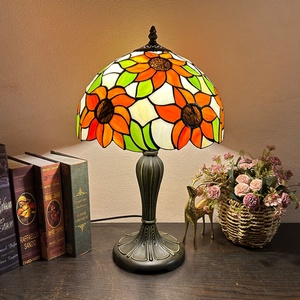 LongHuiJing European Stained Glass Sunflower Lampshade Mediterranean Multicolored 12-Inch Dome AC LED Adjustable Flexible - Product Image 2