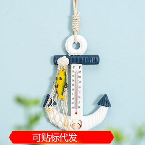 เครื่องวัดอุณหภูมิรูปสมอเรือไม้สไตล์เมดิเตอร์เรเนียน ของตกแต่งผนังบ้าน วัสดุไม้สน รูปทรงไม่สม่ำเสมอ ชิ้นเดียว - Product Image 5