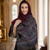 Écharpe en Voile Jacquard Ethnique avec Gland Rétro Châle Pashmina en Coton pour Musulman Parfaite pour l'Hiver Nouvelle Arrivée Printemps