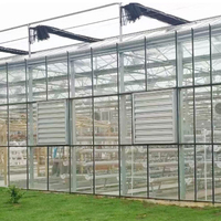 Serre hydroponique agricole multi-chapelles économique avec structure en acier galvanisé à chaud et verre trempé, 7,5 m, avec pare-soleil