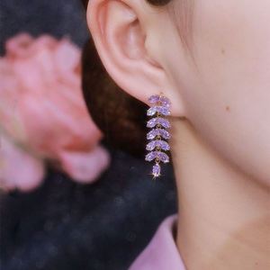 Hypoallergenic Needle Purple Zircon Diamond <b>Earring</b> Micropaved Zirconia Wheat Drop Long Tassel <b>Earrings</b> Women Bridal Jewelry - Product Image 5