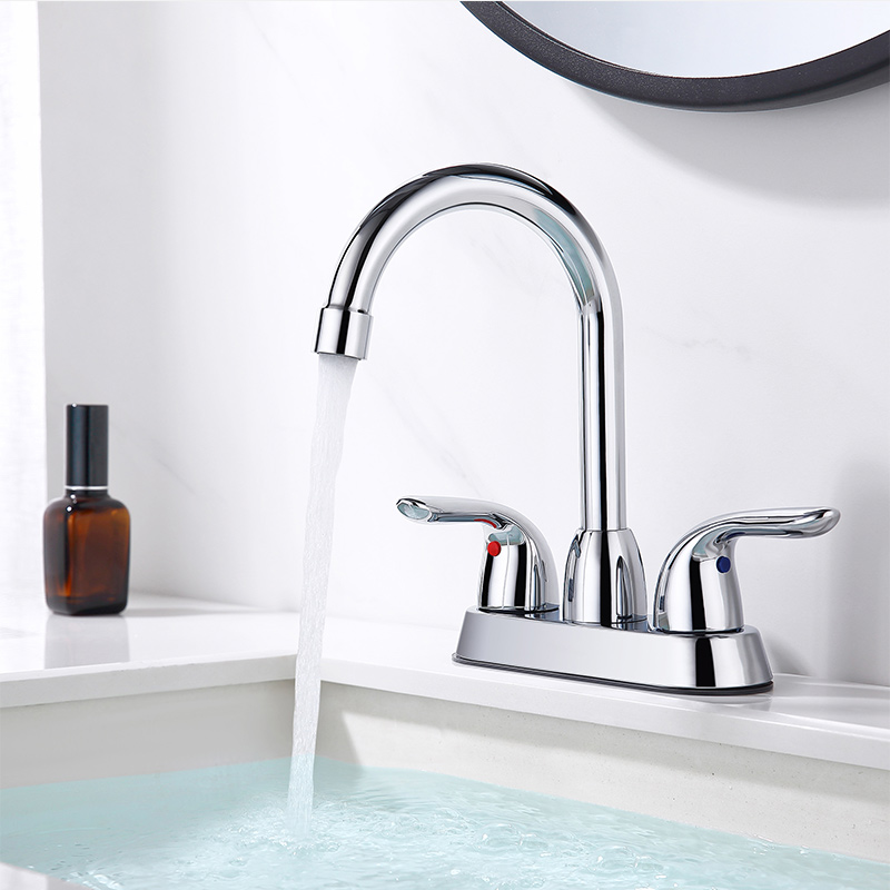 Factory direct deck mounted water tap Dual Handle brushed Basin mixer Faucet