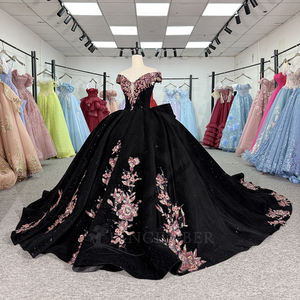 Vestidos de Quinceañera Dy6963, Estilo Princesa, con Apliques de Cuentas, Chifón, 100% Algodón Natural, Color Negro - Product Image 6