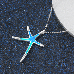 Collar <span class=keywords><strong>con</strong></span> Colgante <span class=keywords><strong>de</strong></span> Estrella <span class=keywords><strong>de</strong></span> Mar <span class=keywords><strong>Azul</strong></span> <span class=keywords><strong>de</strong></span> Plata <span class=keywords><strong>de</strong></span> Ley <span class=keywords><strong>con</strong></span> Baño <span class=keywords><strong>de</strong></span> Rodio y <span class=keywords><strong>Piedra</strong></span> <span class=keywords><strong>de</strong></span> Ópalo para Compromiso y Boda - Product Image 4